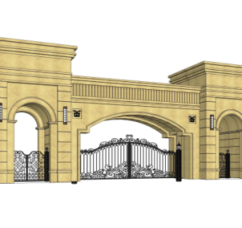 新古典小区入户门免费su模型