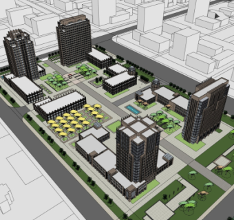 现代商业区规划su模型