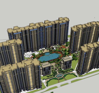 现代小区规划su模型