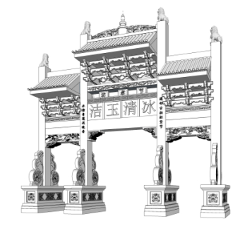 中式牌坊大门免费su模型