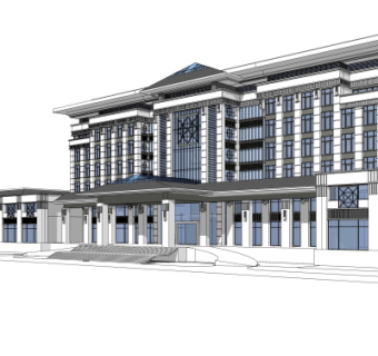 新中式酒店su模型