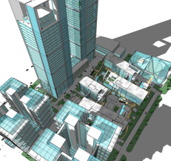 现代商业区规划su模型