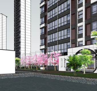 新中式高层公寓楼su模型