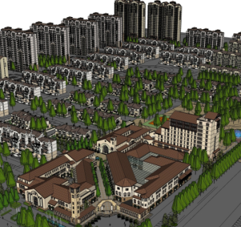 欧式小区规划su模型