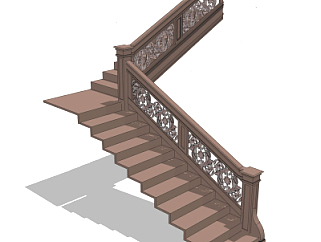 新中式实木楼梯su模型