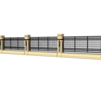 新中式围墙护栏su模型