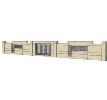新中式围墙护栏su模型