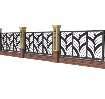 新中式围墙护栏su模型