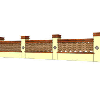新中式围墙护栏su模型