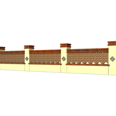 新中式围墙护栏su模型