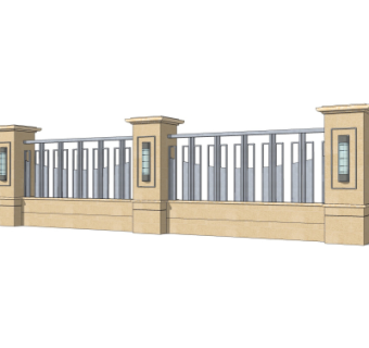 新中式围墙护栏su模型