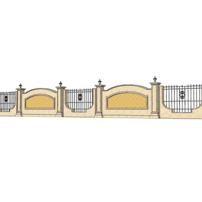 现代围墙护栏su模型