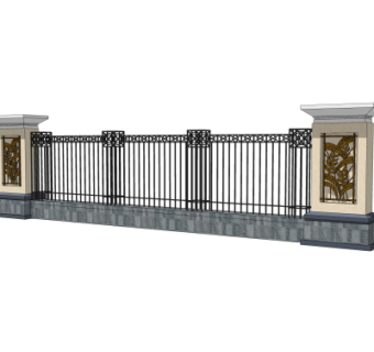 现代围墙护栏su模型