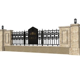 现代围墙护栏su模型