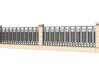新中式围墙护栏su模型