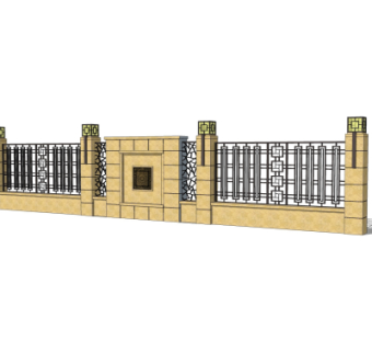 新中式围墙护栏su模型