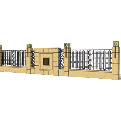 新中式围墙护栏su模型