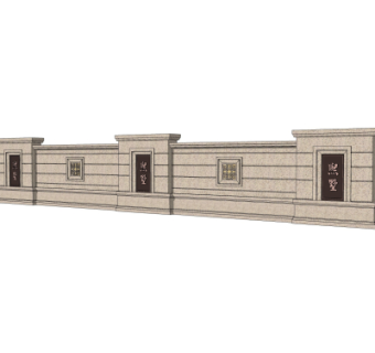 新中式围墙护栏su模型