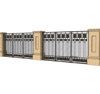 新中式围墙护栏su模型