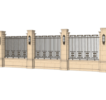 新中式围墙护栏su模型