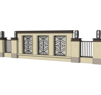 新中式围墙护栏su模型