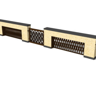 新中式围墙护栏su模型