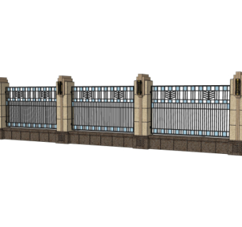 新中式围墙护栏su模型