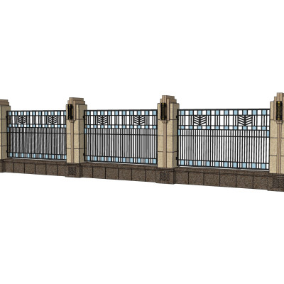 新中式围墙护栏su模型