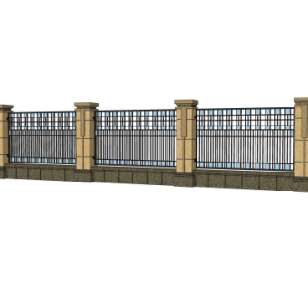 新中式围墙护栏su模型