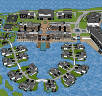 新中式小区规划su模型