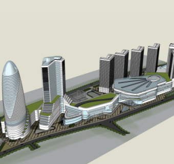 现代商业区规划su模型