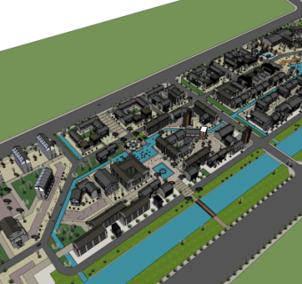新中式商业街su模型
