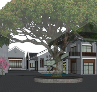 新中式商业街su模型