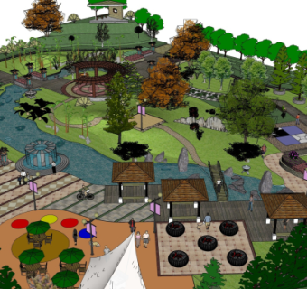 中式公园景观su模型