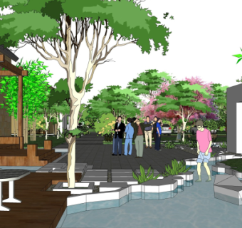 新中式公园景观su模型