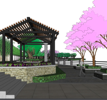 中式沿河街道景观设计su模型