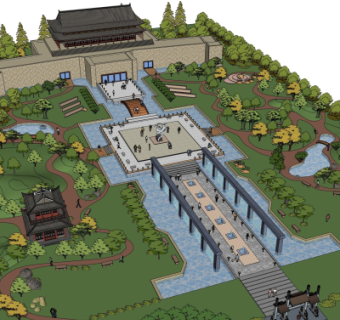 中式公园景观su模型