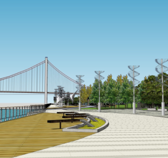 现代沿河景观su模型