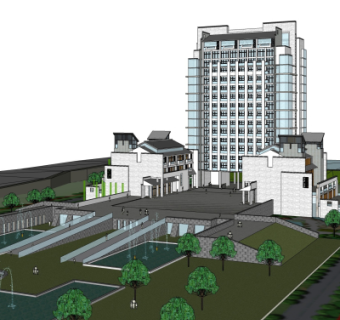 新中式办公楼su模型