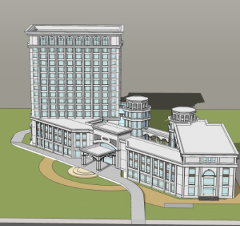 简欧酒店外观su模型