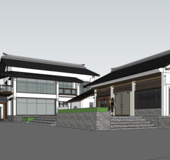 新中式办公楼su模型