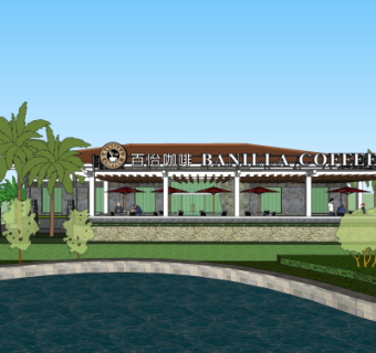 现代咖啡厅外观su模型