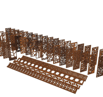 中式实木隔断su模型