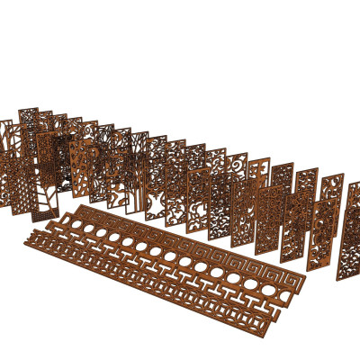 中式实木隔断su模型