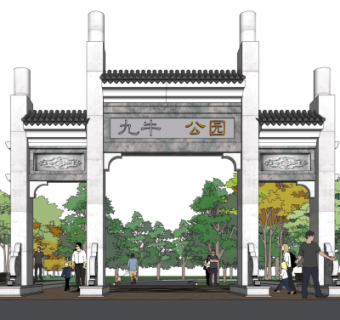 中式牌坊大门免费su模型