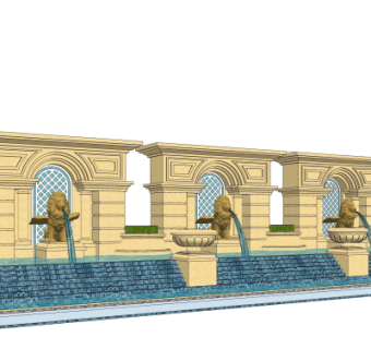 欧式景观墙喷泉小品su模型