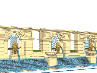 欧式景观墙喷泉小品su模型