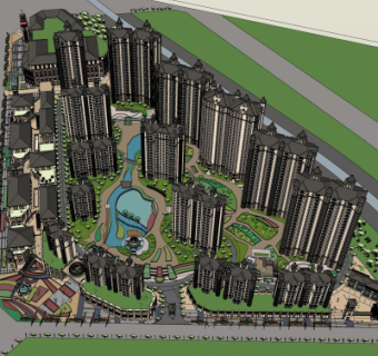 欧式小区规划su模型