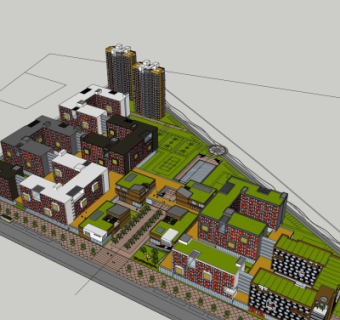 现代商业区规划su模型