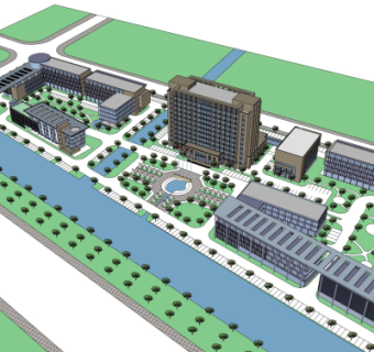 现代商业区规划su模型